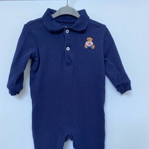 Ralph Lauren Embroidery Polo Bear Overall. Size 6M. Navy Blue.